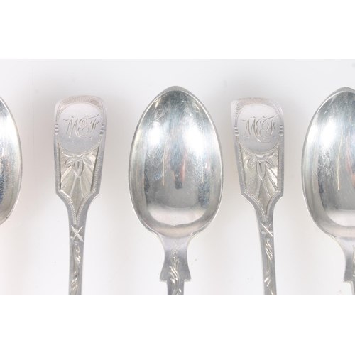 823 - Set of six Victorian bright cut engraved silver teaspoons, Charles Boyton London 1890, 138g.