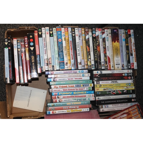 349 - Three boxes of DVDs to include John Wayne along with Western film books, etc.