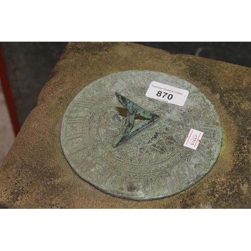 870 - Garden sundial on stone ware plinth.