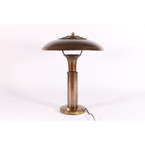 294 - Art Deco industrial style copper and metal table lamp, after Bert Dickerson c. 1930s, the stepped mu... 