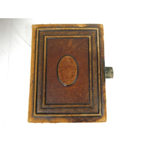 176 - Victorian Photographs.  Well worn leather bound quarto album with some chromolitho pages containing ... 