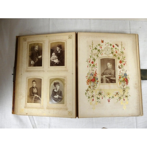 176 - Victorian Photographs.  Well worn leather bound quarto album with some chromolitho pages containing ... 