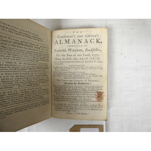 211 - WATSON SAMUEL.  The Gentleman's & Citizen's Almanack. Dublin, 1777. Bound in limp red morocco wi... 