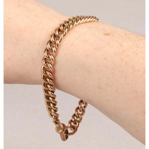 60 - 9ct rose gold curb link bracelet, 19cm long, 8.9g.