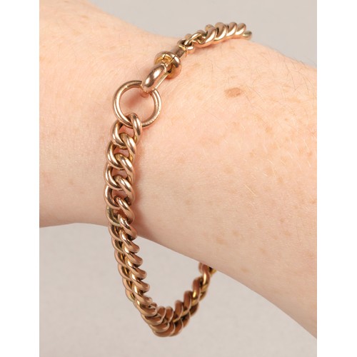 60 - 9ct rose gold curb link bracelet, 19cm long, 8.9g.