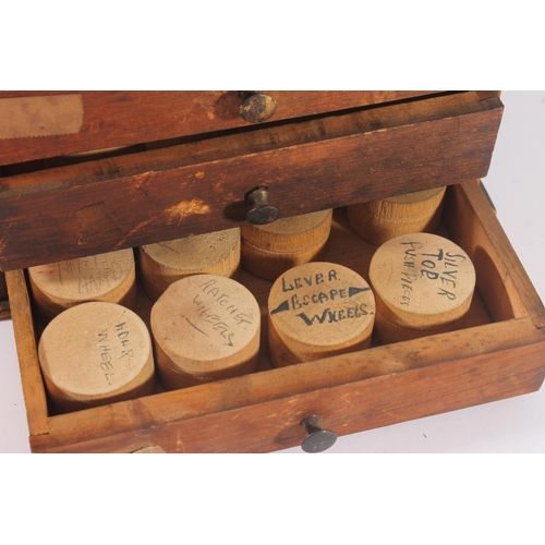 270 - Watchmakers small wooden chest, 19th century, consisting of eight drawers containing various parts, ... 