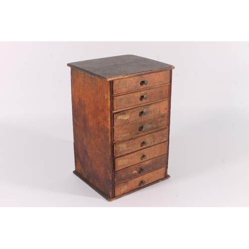 270 - Watchmakers small wooden chest, 19th century, consisting of eight drawers containing various parts, ... 