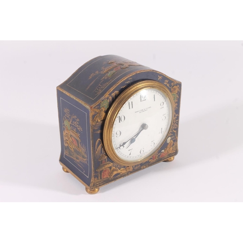 280 - Hamilton and Inches of Edinburgh mantel clock, c1920s, the chinoserie blue and gilt lacquer domed ca... 