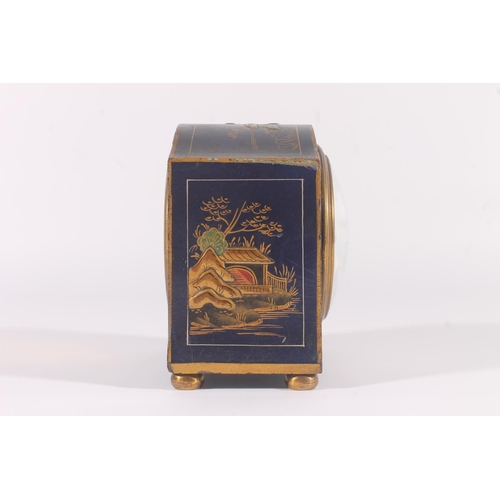 280 - Hamilton and Inches of Edinburgh mantel clock, c1920s, the chinoserie blue and gilt lacquer domed ca... 