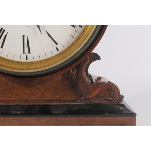 284 - Victorian Walnut and Ebony mantel clock, the drum head white enamel dial marked Dent within roman nu... 