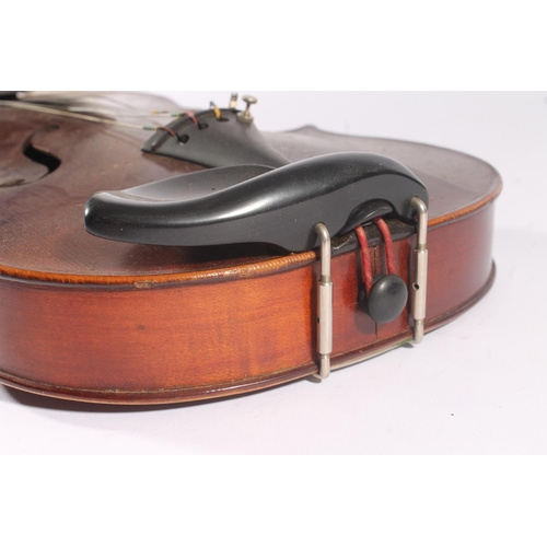 290 - French Compagnon violin, with single piece back and ebonized fretboards, interior label marked Compa... 