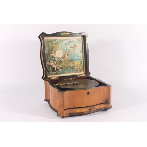 293 - German Polyphon music box, late 19th century, in serpentine walnut case, with approx. 30 metal music... 