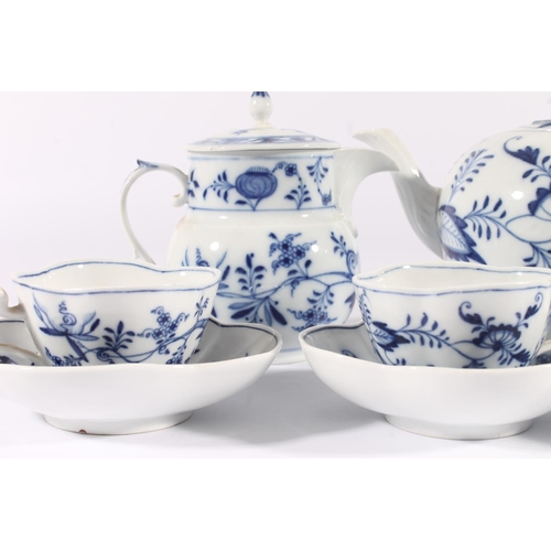 305 - Meissen porcelain Onion pattern part tea and coffee set for two, late 19th century, the set decorate... 