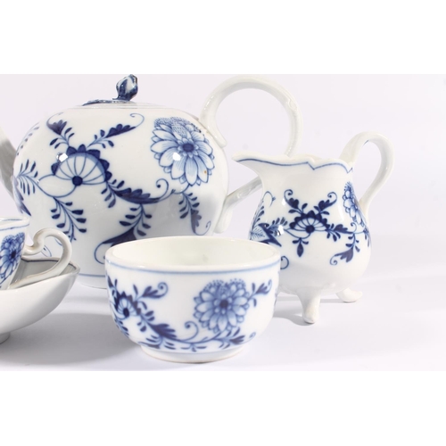 305 - Meissen porcelain Onion pattern part tea and coffee set for two, late 19th century, the set decorate... 