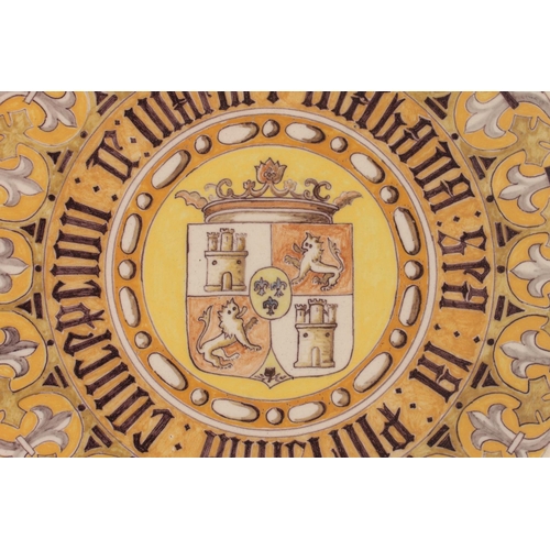 306 - Italian Deruta type Maiolica pottery charger, the central reserve painted with heraldic coat of arms... 