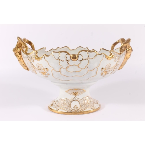 307 - English porcelain dinner ware, 19th century, the shaped gilt and white bodies painted with landscape... 