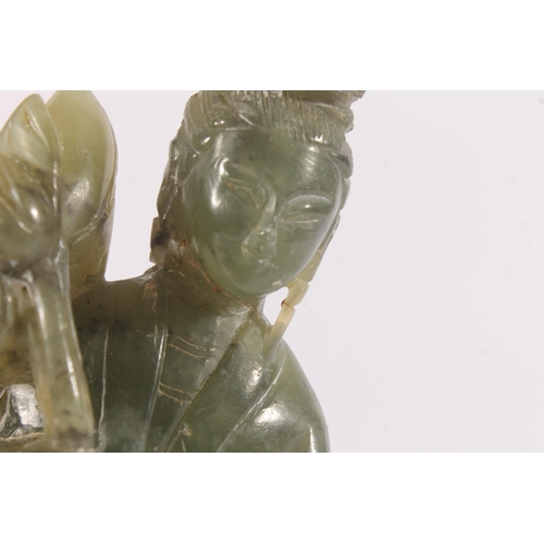 323 - Chinese spinach jade figurine of an attendant, H23cm.