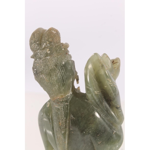 323 - Chinese spinach jade figurine of an attendant, H23cm.