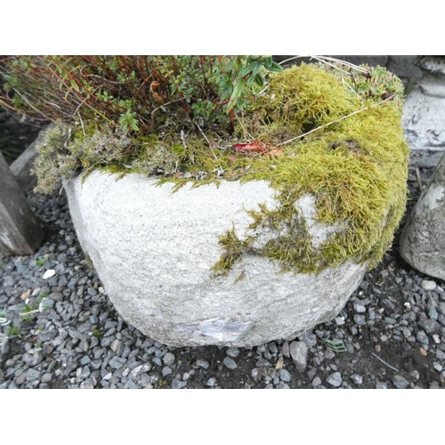 466 - Antique carved sandstone circular planter / trough. Height 28cm, Diameter 42cm.