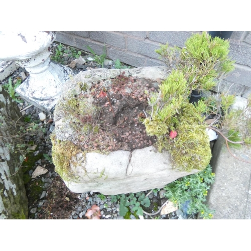 468 - Antique carved sandstone square planter / trough. Height 25cm, Width 40cm.