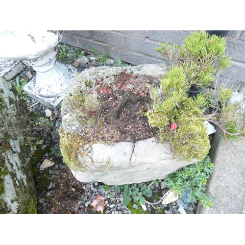 468 - Antique carved sandstone square planter / trough. Height 25cm, Width 40cm.