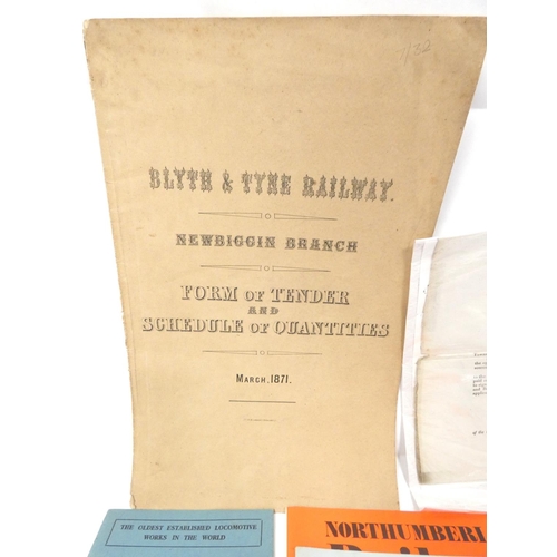 95 - Blyth & Tyne Railway.  Form of Tender & Schedule of Quantities for the Newbiggin B... 