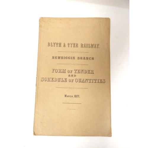 95 - Blyth & Tyne Railway.  Form of Tender & Schedule of Quantities for the Newbiggin B... 