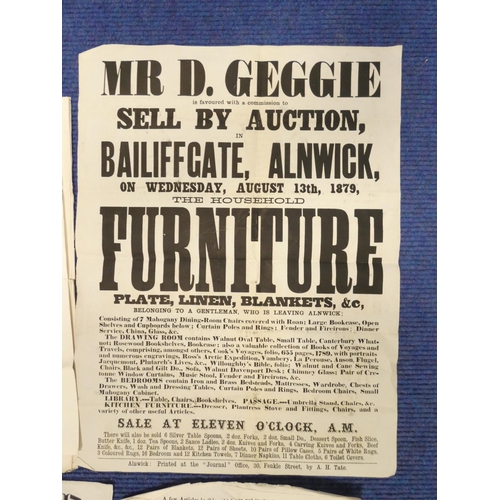 97 - Northumberland Ephemera.  Very detailed hand-bill of furniture & effects to be sold at... 