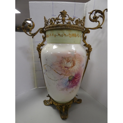 115 - Bonn of Germany porcelain vase with floral decoration and ormolu-style gilt metal liner.