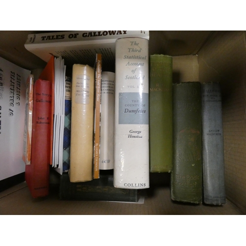 117 - Two cartons of books to include local interest and Scotland to include The Parish of Urr, printed by... 