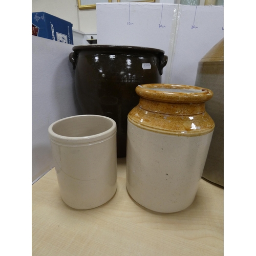 136 - Stoneware flagon, jars, stoneware crock, Canterbury Pottery drip glazed bowl, Royal Winton 'Kingston... 