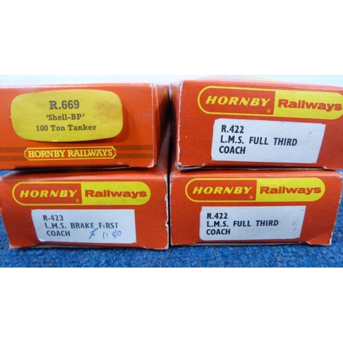 16 - Carton containing Hornby OO gauge coaches, boxed and loose examples, to include R.422 Full Third coa... 