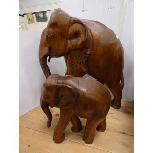 172 - Indian-style hardwood elephant family group of three.