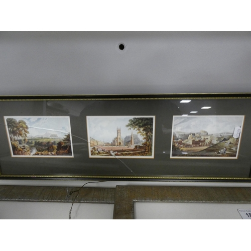 187 - Two contemporary abstract framed panels, two antique-style collages (one shelf).  (4)