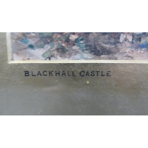 197 - Group of various pictures to include a watercolour of Blackhall Castle by DMM, pair of watercolours ... 