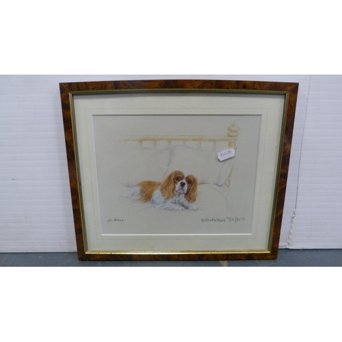 198 - Group of four gilt-framed oval prints to include a dog portrait, modern embroideries etc.  (7)