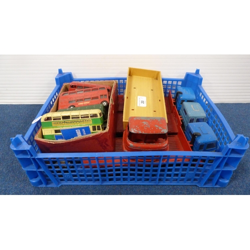 20 - Britains diecast Foden flatbed trucks, coaches, Dinky Routemaster bus, diecast parts etc.