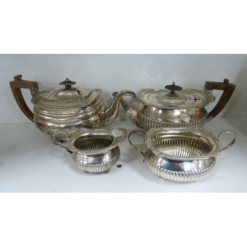 207 - EP and plated wares to include three-piece gadrooned tea set, teapot, brass and copper pot, entrée d... 