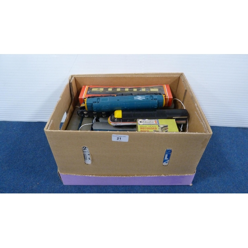 21 - Carton containing Hornby OO gauge model railway accessories to include a boxed R.223 Pullman First C... 