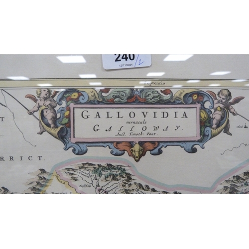 240 - After Johan BlaeuHand-coloured map of Galloway, later framed and glazed, and Lett's Map of Scotland.... 