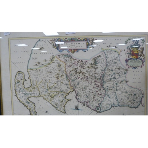 240 - After Johan BlaeuHand-coloured map of Galloway, later framed and glazed, and Lett's Map of Scotland.... 