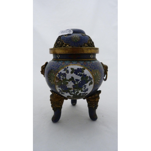 255 - Antique Japanese cloisonné vase and a Chinese-style cloisonné and gilt metal censer (l... 