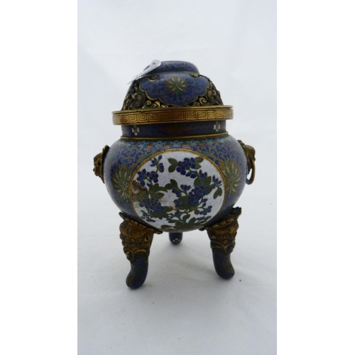 255 - Antique Japanese cloisonné vase and a Chinese-style cloisonné and gilt metal censer (l... 