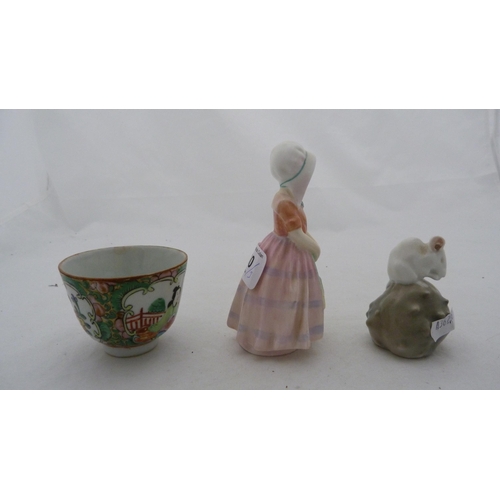 260 - Royal Doulton figure, 'Tootles', Royal Copenhagen figure of a mouse and a Chinese Canton sake type b... 