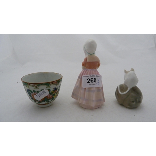 260 - Royal Doulton figure, 'Tootles', Royal Copenhagen figure of a mouse and a Chinese Canton sake type b... 