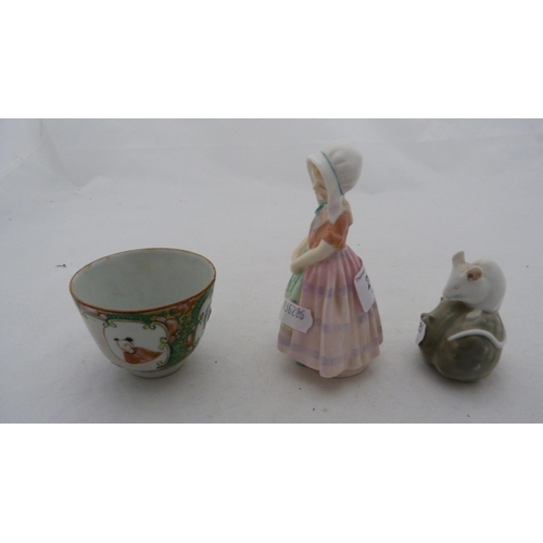 260 - Royal Doulton figure, 'Tootles', Royal Copenhagen figure of a mouse and a Chinese Canton sake type b... 