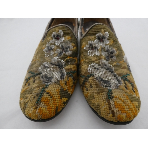 281 - Pair of 19th century point stitched shoes with later soles.