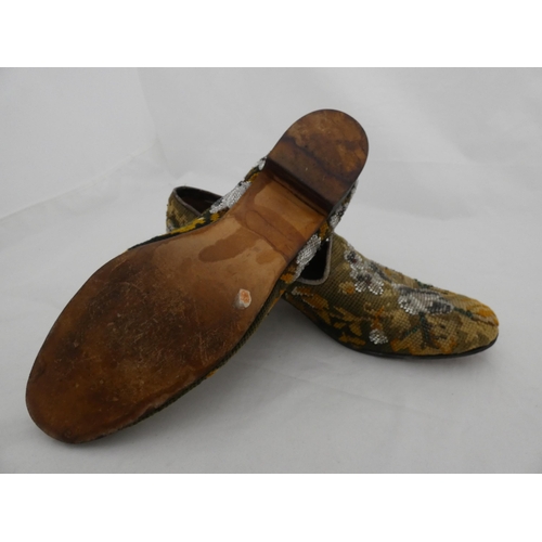 281 - Pair of 19th century point stitched shoes with later soles.