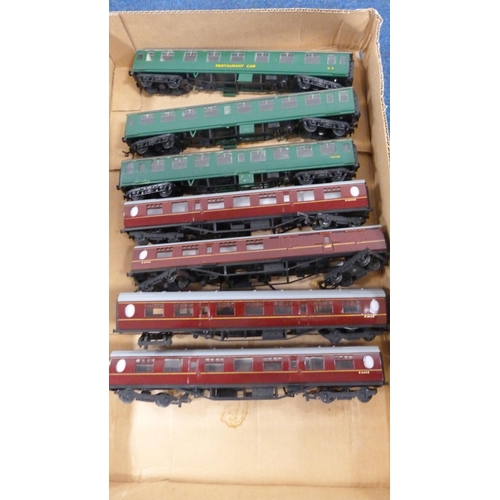 29 - Two cartons containing a collection of tankers, coaches, locomotive and tender, some boxed examples,... 