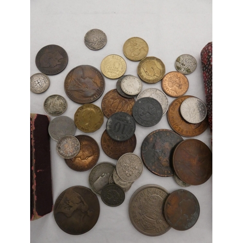 311 - Bag of miscellaneous coinage and curios to include boxed Festival of Britain 1951, commemorative and... 